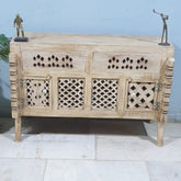 Indian Antique Tribal Hand Carved Art Wooden Damchiya Vanity 120X36X80 Cm Natural